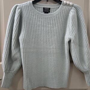 Halogen Mint Puff-Sleeve Sweater with Pearl Embellishment